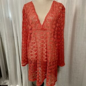 2/$30 Pacific Beach Crochet Coral Bathing Suit Coverup Size XL Summer Swim‎